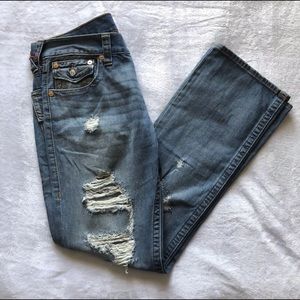 True Religion Straight Leg Flap Destruct Jean